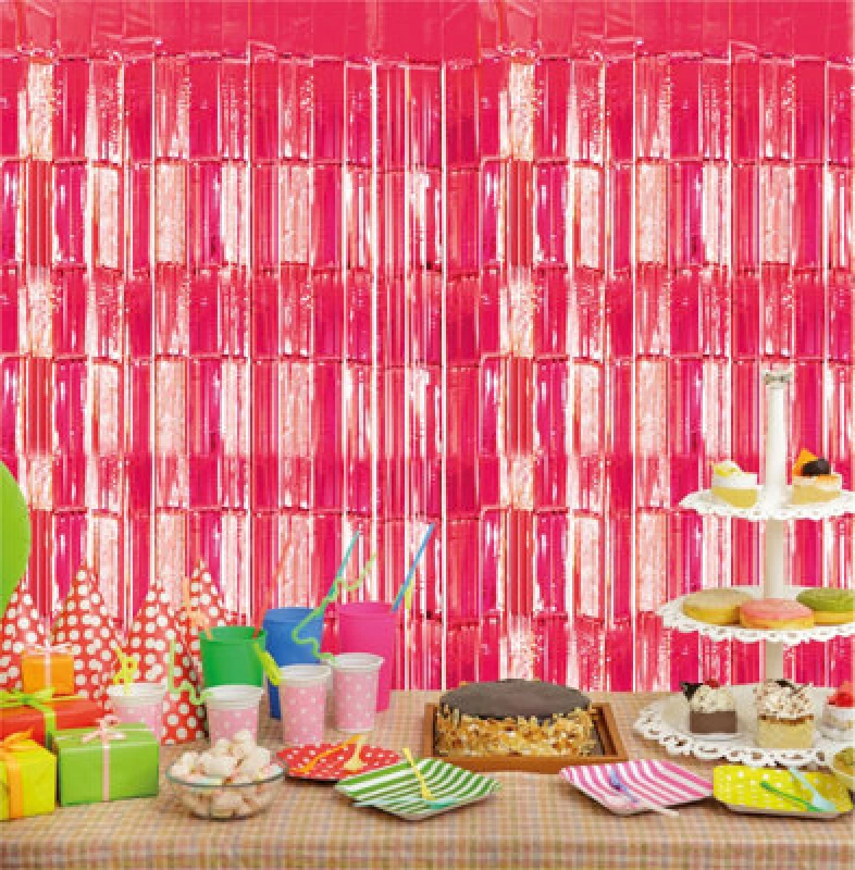 Image of CHEETAHL Red Foil Fringe Shimmer Tinsel Curtain Party Event Backdrop 1m Wide x 2m Drop ELV-861751