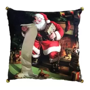 Image of The Spirit Of Christmas Velour Santa Cushion - Red