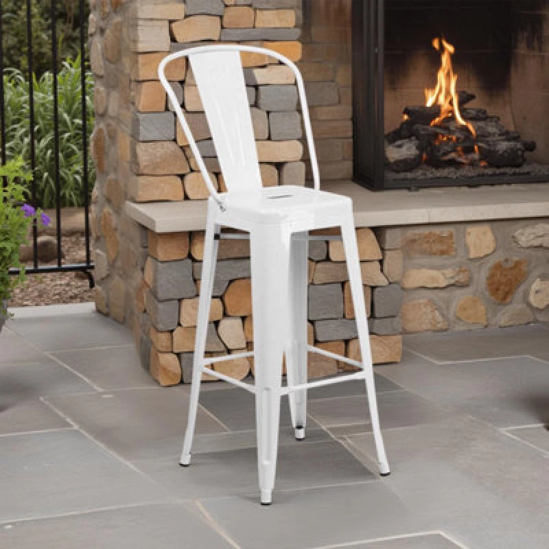 Image of FWStyle FWStyle Set Of 4 30" White Bar Chairs Galvanised Steel Indoor & Outdoor White One Size Unisex 5056413132819