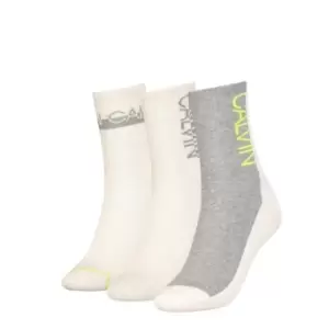 Image of Calvin Klein Athletic Crew Socks 3 Pack Womens - Cream