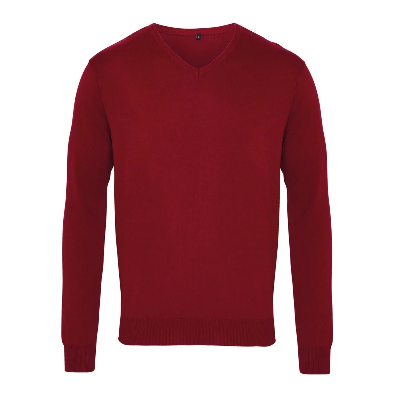 Image of Premier Premier Men Knitted Cotton Acrylic V Neck Sweatshirt in Burgundy Size: large Burgundy L Male 5063470720842