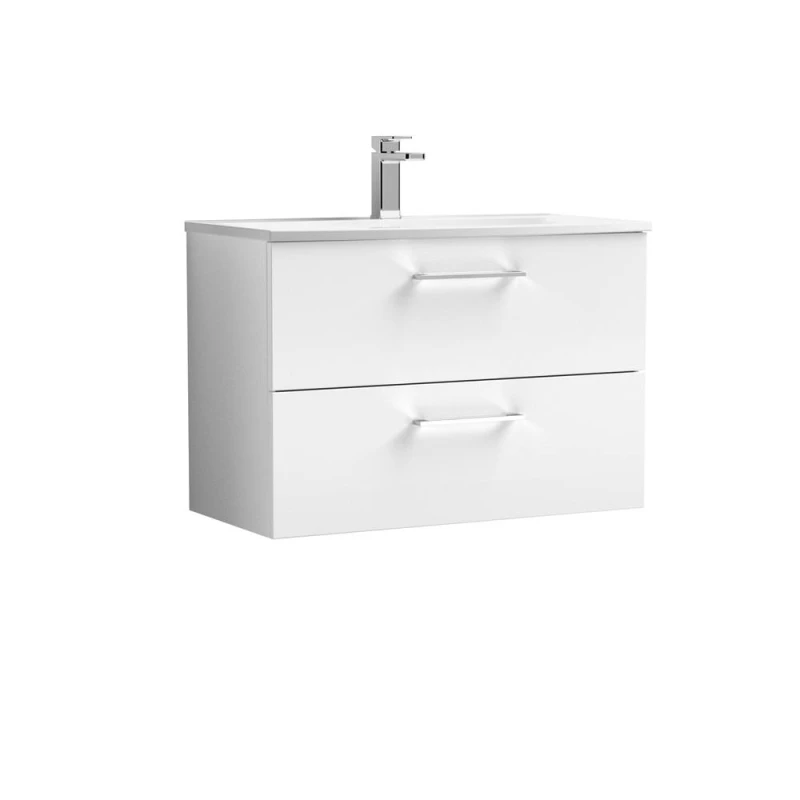 Image of Balterley Bathroom 2-Drawer Wall-Hung Curved Basin Vanity Unit, White, 800mm in White White Unisex