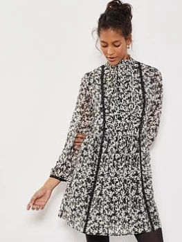 Image of Mint Velvet Bonnie Print Trim High Neck Mini Dress - Multi