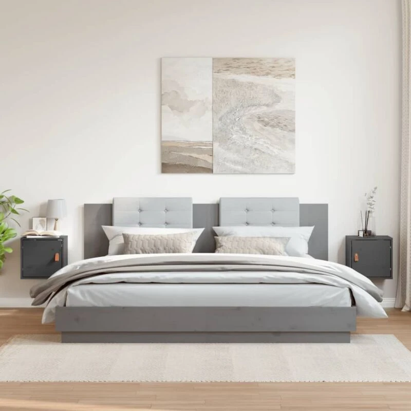 Image of Vidaxl Wall Cabinets 2 Pcs Grey 31.5X30X30 Cm Solid Wood Pine, Grey 818360