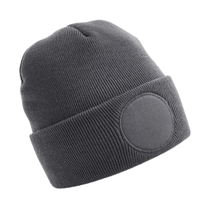 Image of Beechfield Beechfield Men Circular Patch Beanie in Mid Grey Mid Grey One Size Male 5059444613227