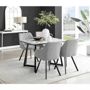 Image of Furniturebox Carson White Marble Effect Recatngular 120cm Dining Table & 4 Light Grey Falun Black Leg Fabric Chairs