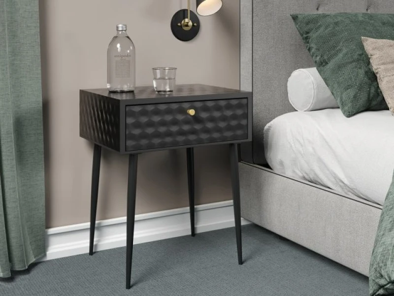 Image of Core Saturn 1 Drawer Black Metal Bedside Table