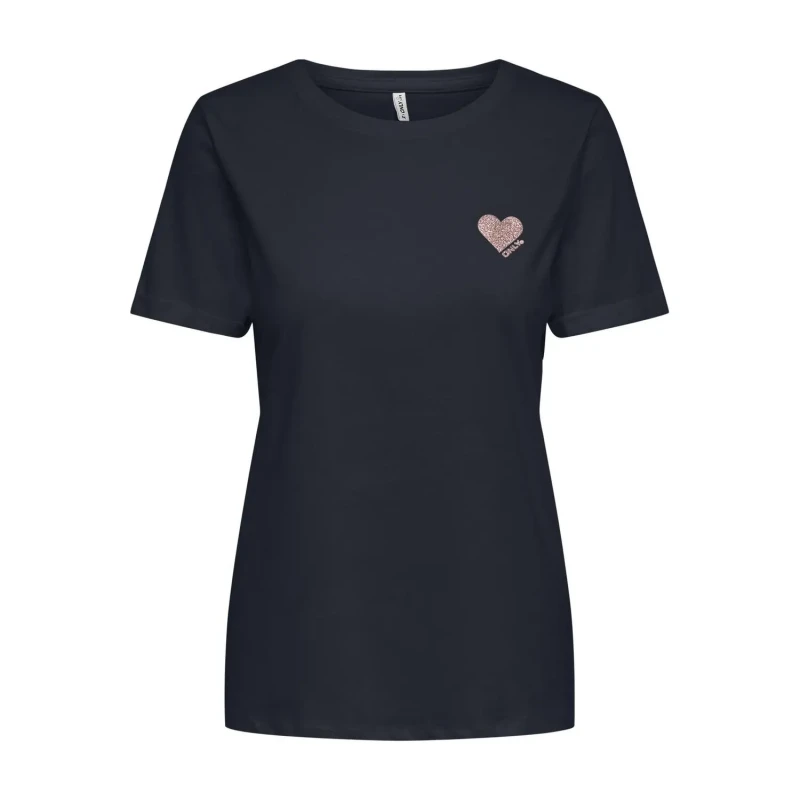 Image of Only Small Heart Print T-Shirt Navy Women XS