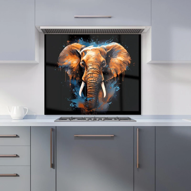 Image of Warren Reed - Designer Splashart Elephant Blue Kitchen Splashback Size: 600mm x 750mm Blue Unisex 600mm x 750mm