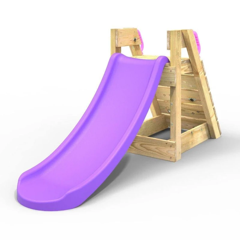 Image of Rebo Wooden 4ft Freestanding Garden Slide with Climbing Wall - Purple Purple