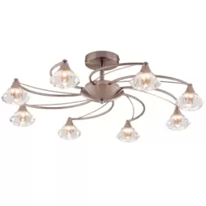 Image of 8 Light Semi Flush Ceiling Light Satin Nickel Finish