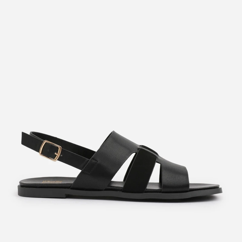 Image of Wheres That From Black PU Uma Flat Sandals Black female 5