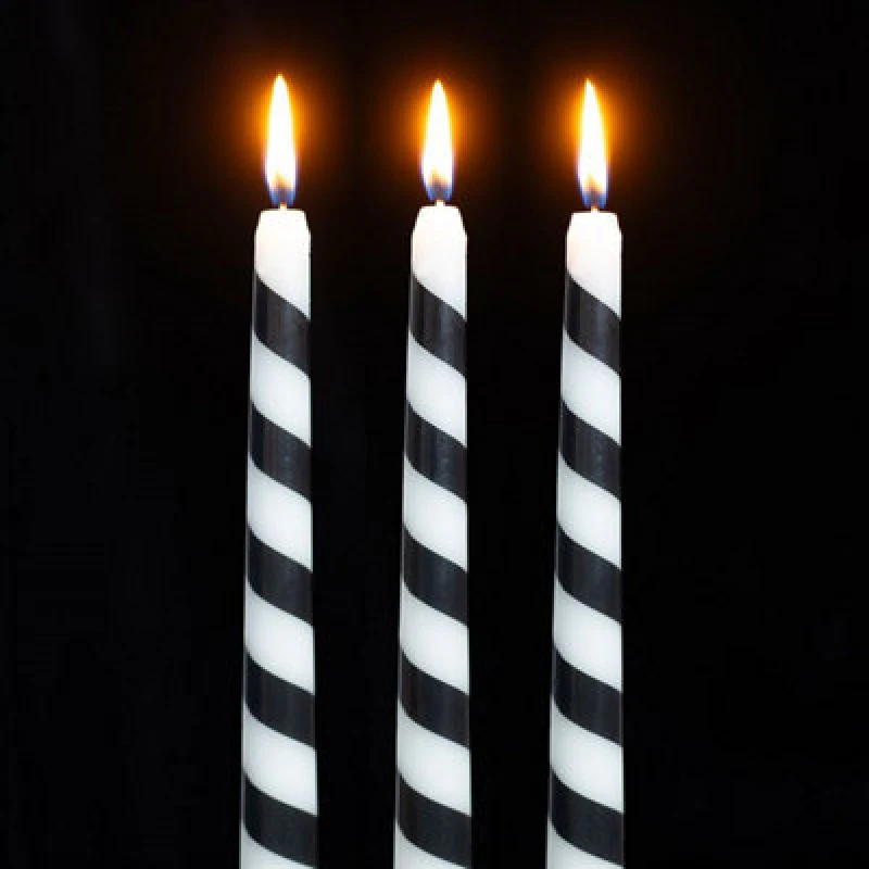 Image of Set Of 3 Black Candy Cane Taper Candles