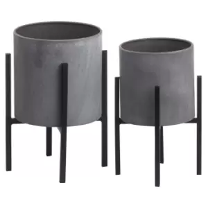 Image of 2 Small Concrete Planters on Stands