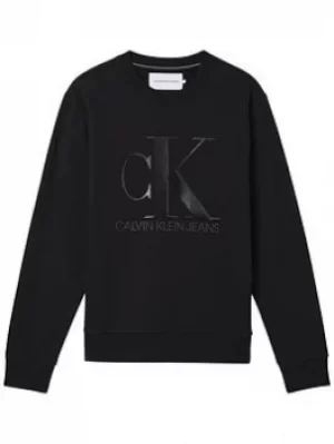 Image of Calvin Klein Jeans Ck Jeans Leather Monogram Sweatshirt, Black, Size S, Men