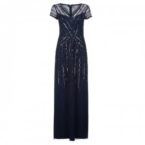 Image of Adrianna Papell Long Beaded Dress - Midnight/Black