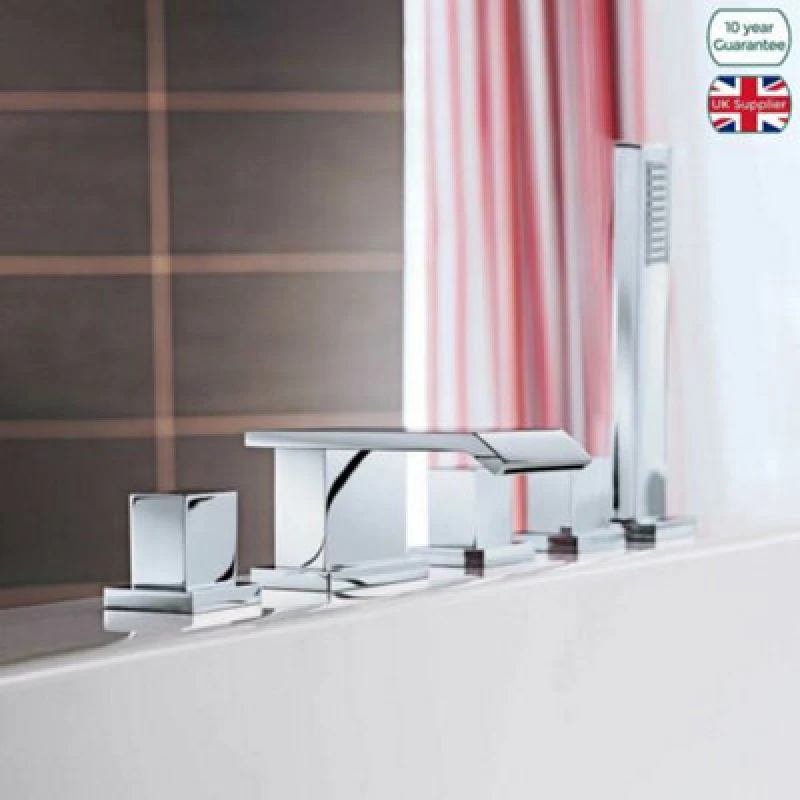 Image of Nes Home Devon Waterfall Deck Mounted 5 Hole Bath Shower Mixer