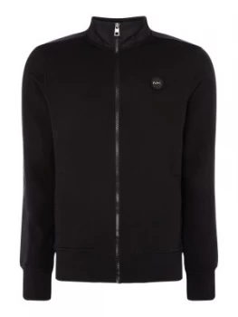 Image of Mens Michael Kors Fleece Zip Up Logo Baseball Jacket Black