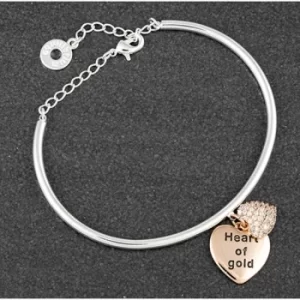 Image of Hanging Heart Two Tone Bangle Heart Gold