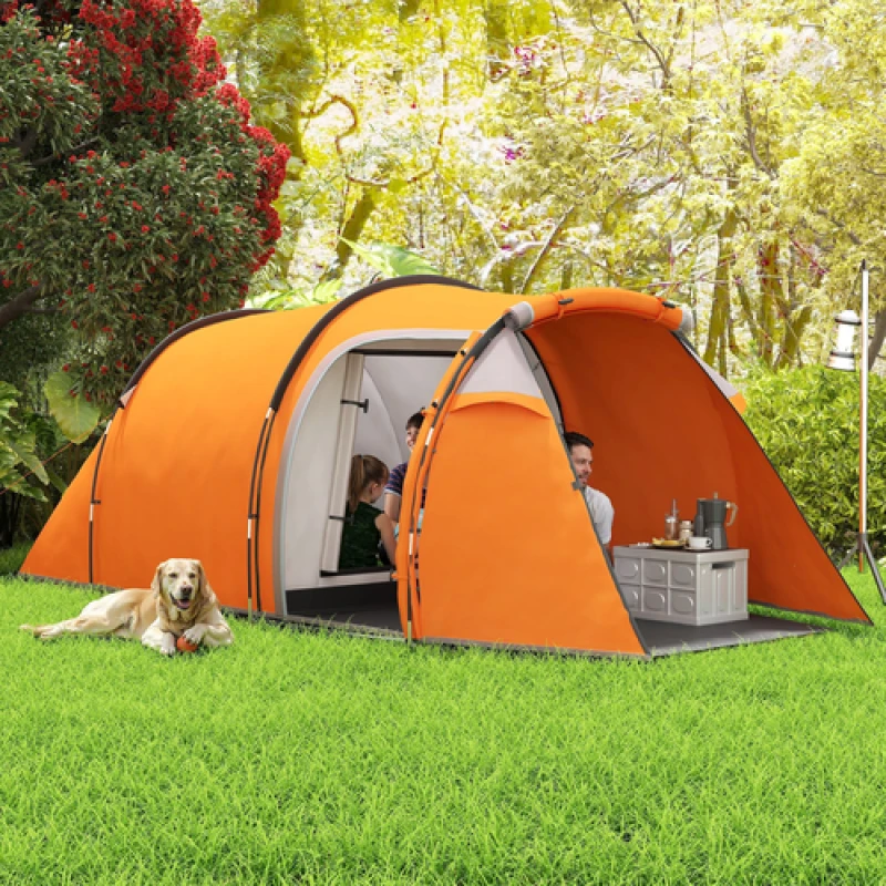 Image of Outsunny Outsunny 3 Man 2-Room Tent Camping Tent With Living Area Air Vents - Orange