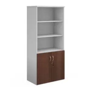 Image of Duo combination unit with open top 1790mm high with 4 shelves - white with walnut lower doors