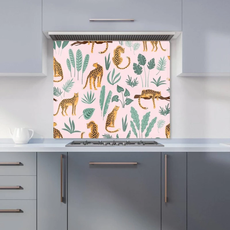 Image of Warren Reed - Designer Hand Drawn Leopards Kitchen Splashback in Pink Size: 600mm x 650mm Pink Unisex 600mm x 650mm