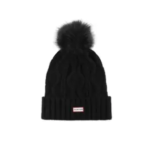Image of Hunter Hunter Cable Cuff Beanie with Pompom - Black