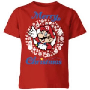 Image of Nintendo Super Mario Merry Christmas Kid's T-Shirt - Red - 7-8 Years