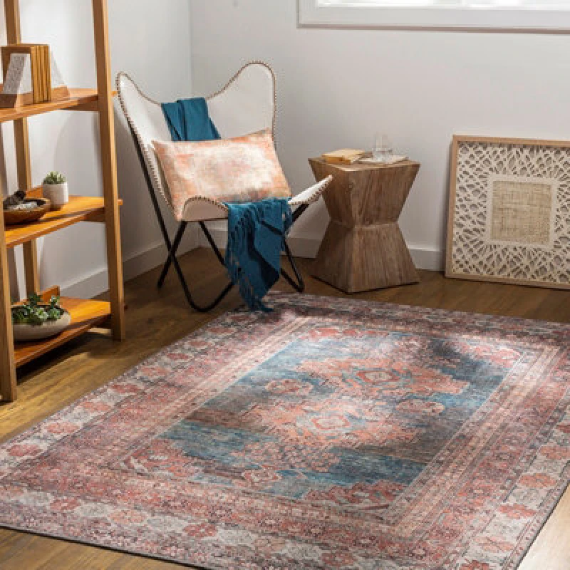 Image of Livabliss Machine Washable Traditionnal Boho Coral Athena Area Rug 120 X 170 Cm - Easy Care, Non Shedding, Ideal For Living Room & Bedroom