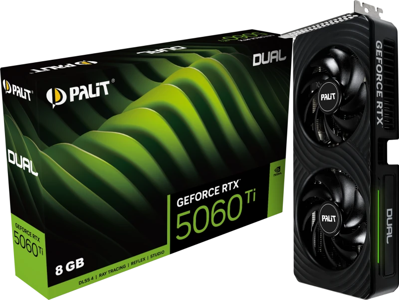 Image of Palit GeForce RTX 5060 Ti DUAL OC 8GB GDDR7 Graphics Card - NE7506TT19P1-GB2062D