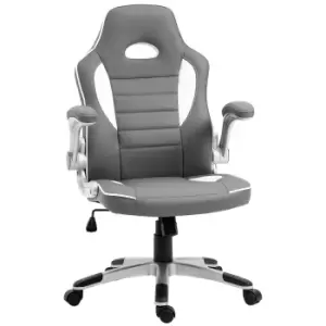 Image of HOMCOM Racing Gaming Chair, PU Leather Computer Desk Chair, Height Adjustable Swivel Chair With Tilt Function and Flip Up Armrests, Grey