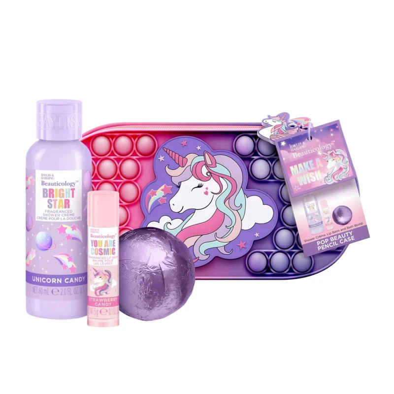 Image of Baylis & Harding Baylis & Harding Beauticology Cosmic Unicorn Pop Beauty Pencil Case Gift Set in Clear Clear One Size Unisex 0017854122536
