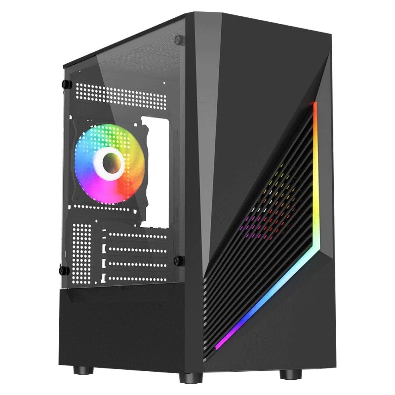 Image of VIDA Vida Genesis Black ARGB Gaming Case w/ Glass Window Micro ATX 2x ARGB Fans Front ARGB Strip GENESIS-BLK