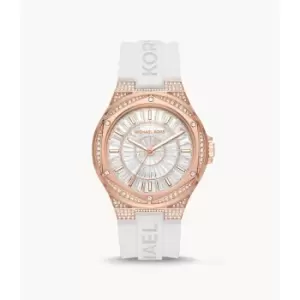 Image of Michael Kors Womens Lennox Three-Hand Silicone Watch - White