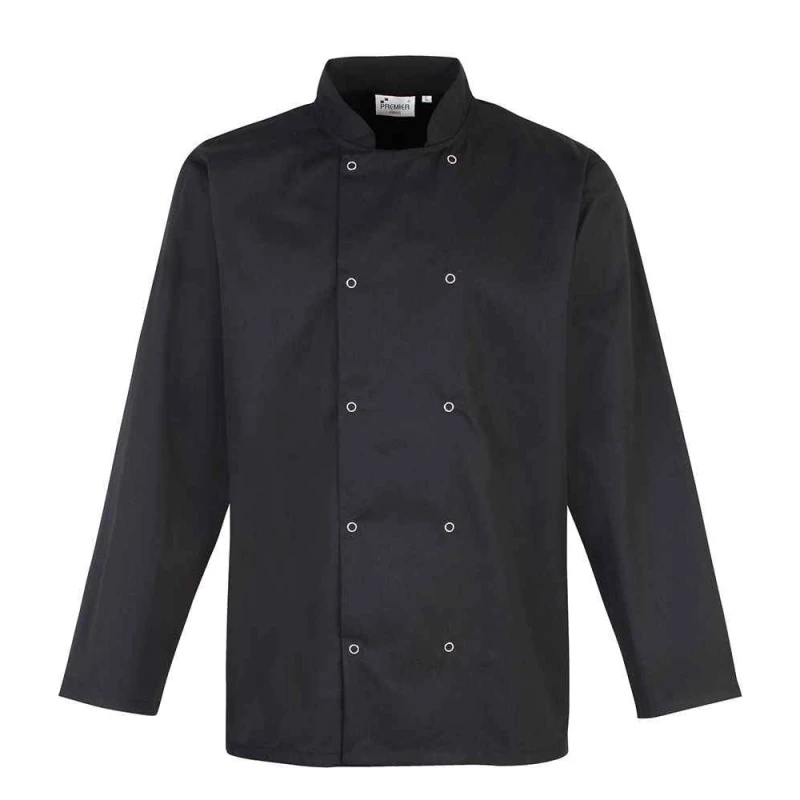Image of Premier Premier Men Stud Front Long-Sleeved Chef Jacket in Black Size: Medium Black M Male 5063470799671