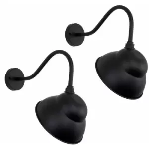 Image of Minisun - 2 x Metal Swan Neck Outdoor Wall Lights - Black - No Bulb