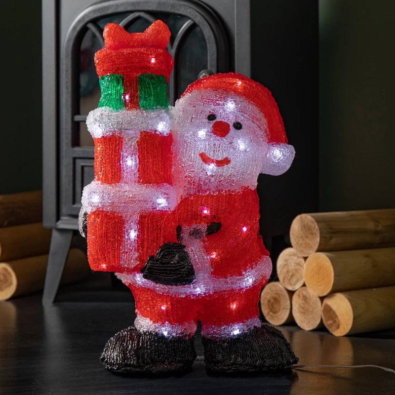 Image of 41cm Light up Acrylic Christmas Santa with 3 Gifts and 40 White LEDs