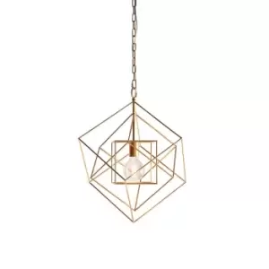 Image of Medium Angular Ceiling Pendant Light - Antique Gold Leaf Finish Frame - Dimmable