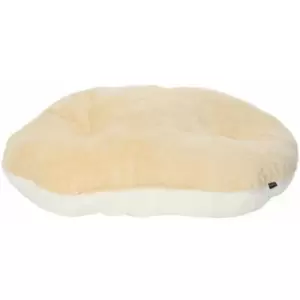 Image of Bunty Oval Dog Pet Puppy Cat Bed Fleece Round Cushion Hard Wicker Basket Insert - Cream - Small