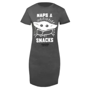Image of Star Wars: The Mandalorian Womens/Ladies Naps And Snacks T-Shirt Dress (XL) (Dark Heather)