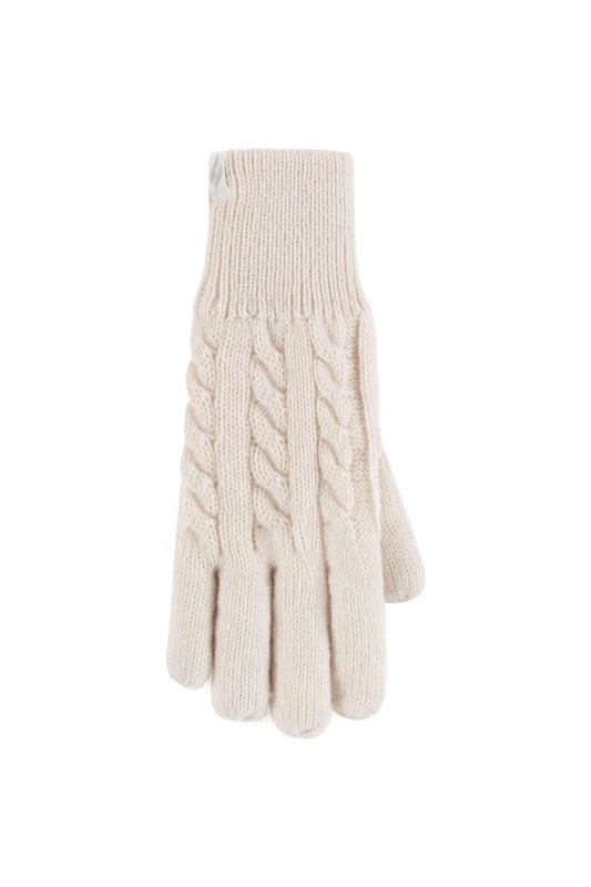 Image of SOCKSHOP Heat Holders Womens 1 Pair Willow Cable Gloves in Cream Size: S/M Cream Female S/M