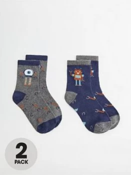 Image of Mango Boys 2 Pack Robot Socks - Navy