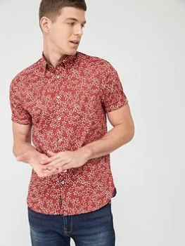 Image of Ted Baker Short Sleeve Floral Print Shirt - Red, Size 5, Men