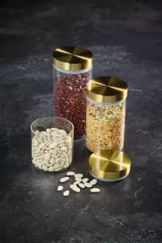 Image of Airtight Small Glass Food Storage Jar with Brass Lid