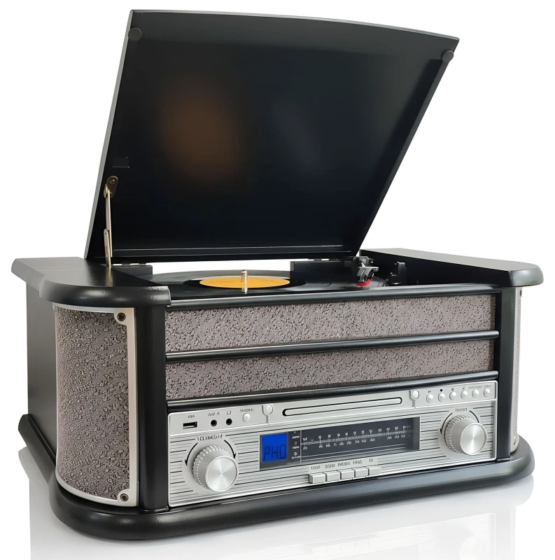 Image of Denver Vintage Retro Bluetooth CD Cassette Record Player FM & USB HiFi System in Black Unisex