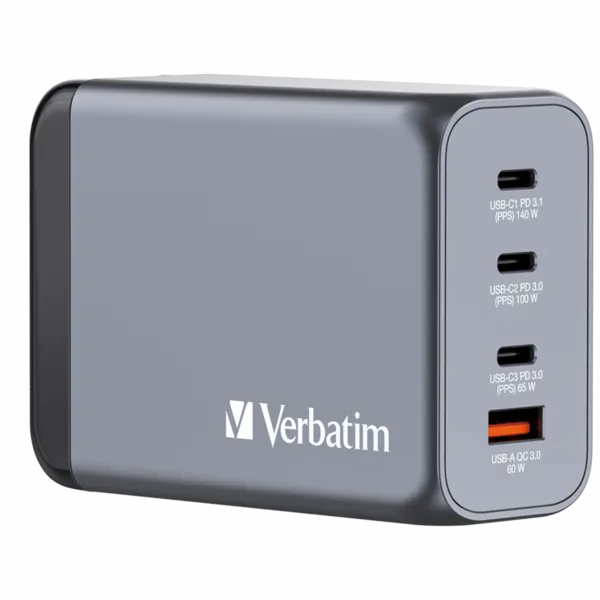 Image of Verbatim Verbatim GNC-240 GaN Charger 240W with 1 x USB-C 140W /1 x USB-C 100W / 1 x USB-C 65W / 1 x USB-A QC 3.0 (EU/UK/US) 32205