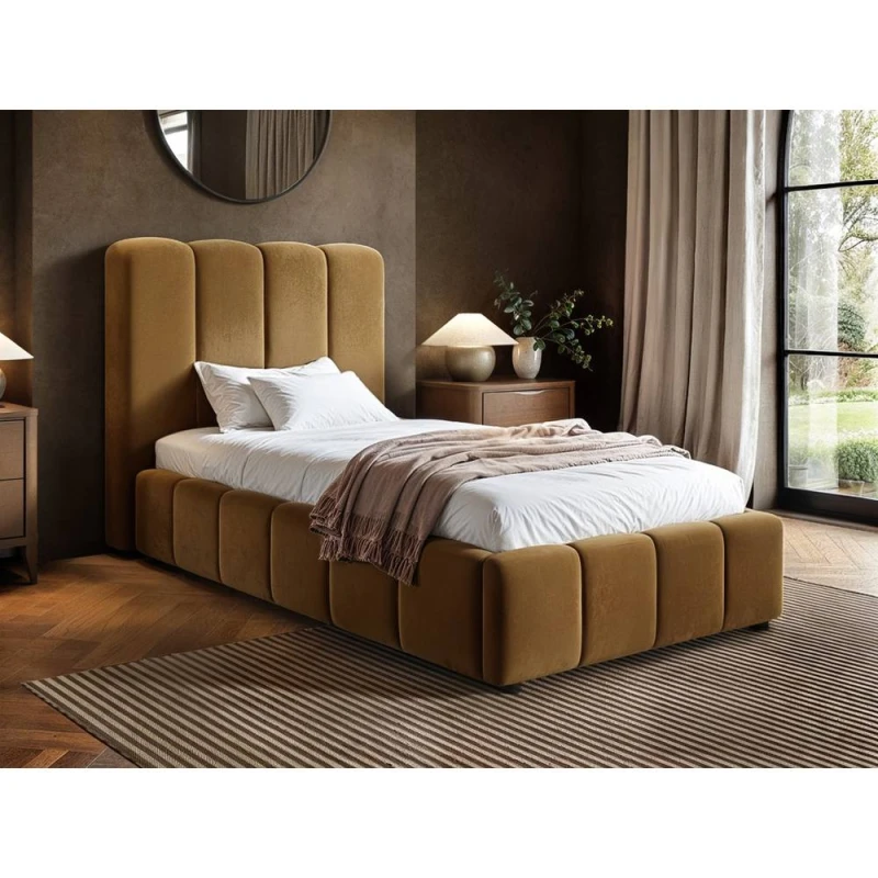 Image of Solace+Co Emilie Ribbed Ottoman Bed Mocha Velvet in Brown Size: Single Brown Unisex Single