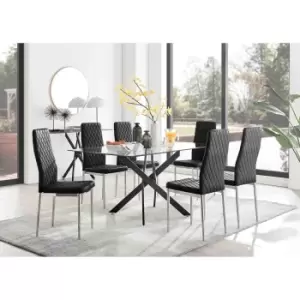 Image of Furniture Box Leonardo Black Leg Glass Dining Table and 6 Black Velvet Milan Chairs