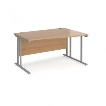 Image of Maestro 25 right hand wave desk 1400mm wide silver cantilever leg