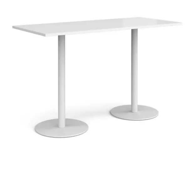 Image of Monza Monza rectangular poseur table with flat round white bases 1800mm x 800mm - white White MPR1800-WH-WH